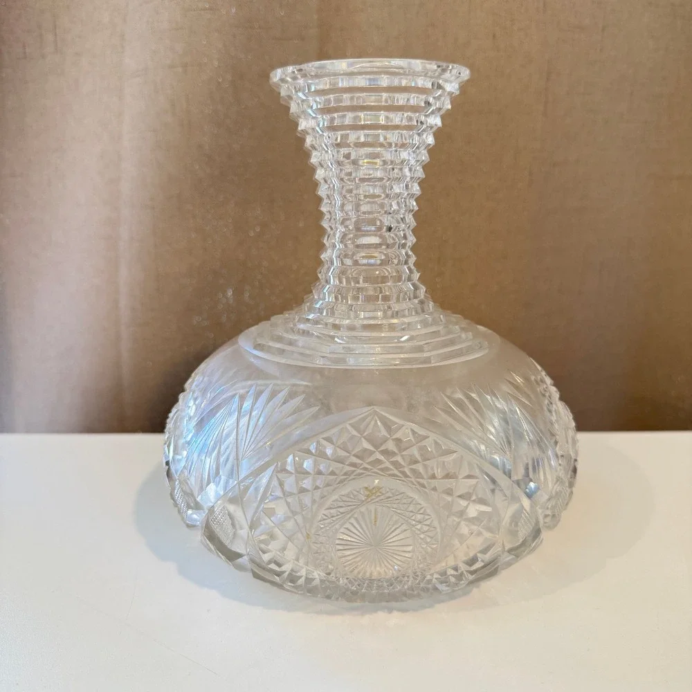 Antique American Brilliant Cut Crystal Decanter Starburst Diamond Pattern
